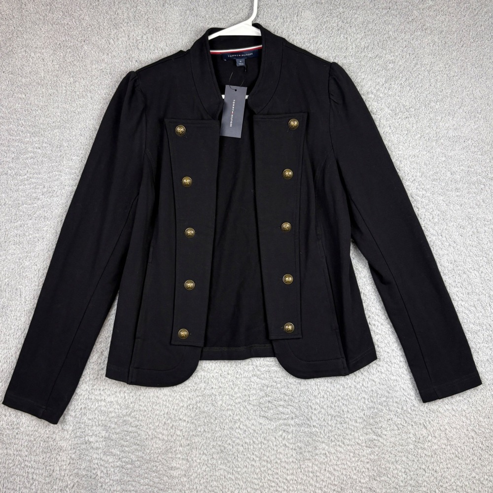 Tommy Hilfiger Blazer Womens Medium Black Gold Button Military Band Jacket NWT
